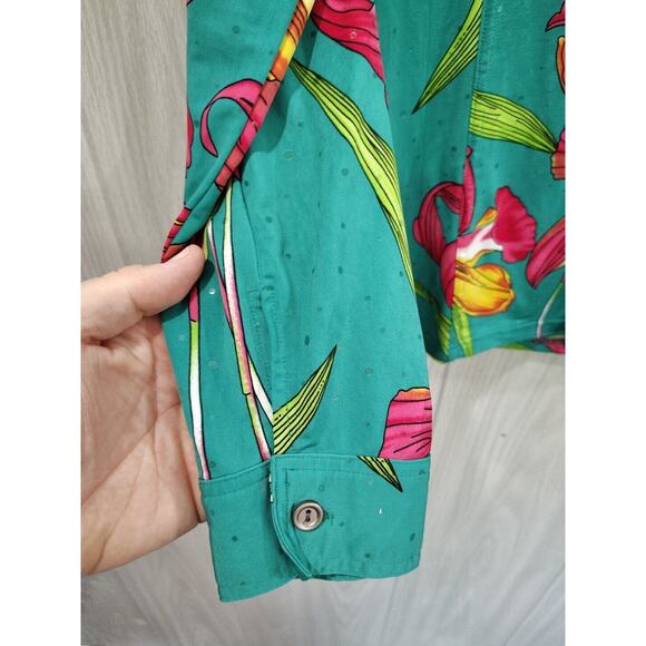 Erin London Floral Colorful Button Up Long Sleeve Blouse Top Soft Size S - Picture 2 of 8